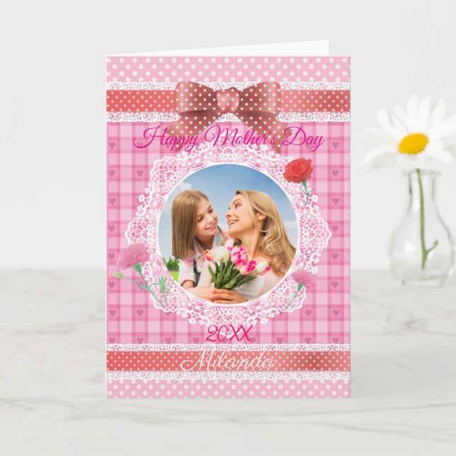 Lace Ribbon Happy Mother's Day Card Karte (Kleine Pflanze)