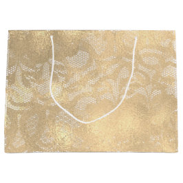 Lace Sepia Imitate Gold Floral Bridal Glam Große Geschenktüte