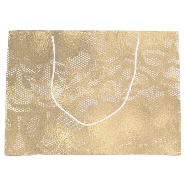 Lace Sepia Imitate Gold Floral Bridal Glam Große Geschenktüte (Vorderseite)
