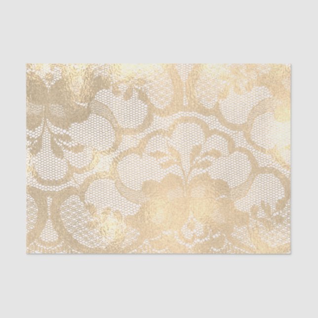 Lace Sepia Imitats Gold Floral Girly Glam Lux Seidenpapier (Vorderseite)