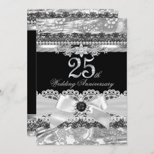 Lace & Silver Pearl Bow 25-jähriger Einladung