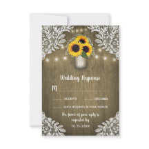 Lace Sunflower Mason Jar Wedding RSVP Cards