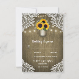 Lace Sunflower Mason Jar Wedding RSVP Cards Karte