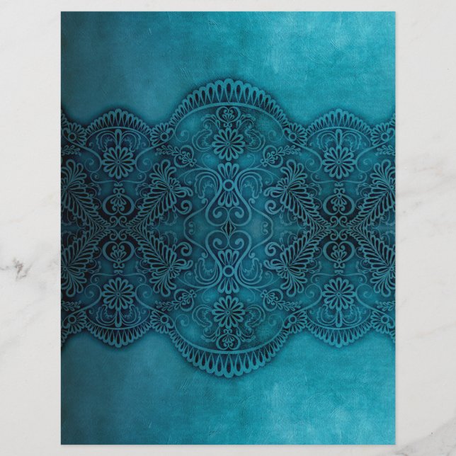 Lace Turquoise Grunge Scrapbooking Craft Paper (Vorderseite)