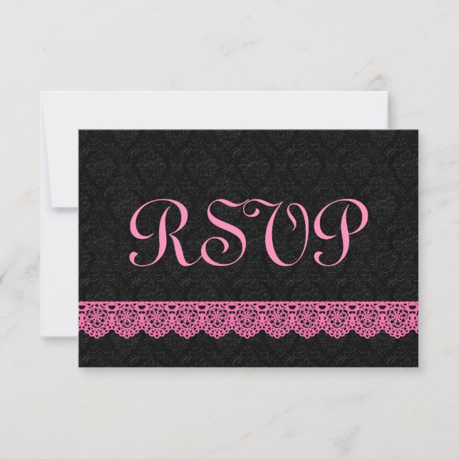 Lace UAWG Response Card V16 PINK and BLACK RSVP Karte (Vorderseite)