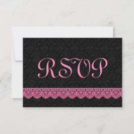 Lace UAWG Response Card V16 PINK and BLACK RSVP Karte