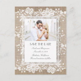 Lace und Burlap Vintages Foto Save the Date Ankündigungspostkarte