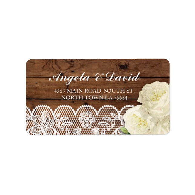Lace Wood floral Rustic Elegante Address Labels Adressaufkleber (Vorne)