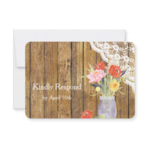 Lace Wood Mason Jar Floral Wedding RSVP
