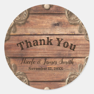 Lace Wood Rustic Vintag Western Gastgeschenk Hochz Runder Aufkleber