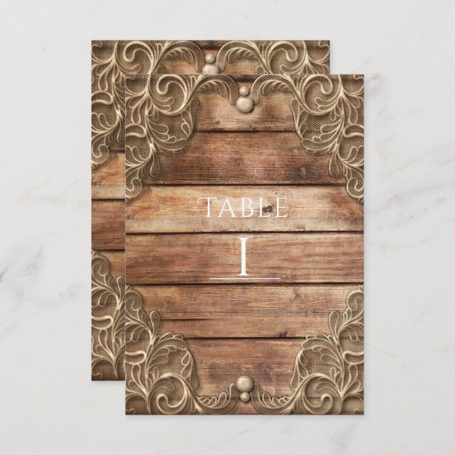 Lace Wood Rustic Vintag Western Tischnummer (Vorne/Hinten)