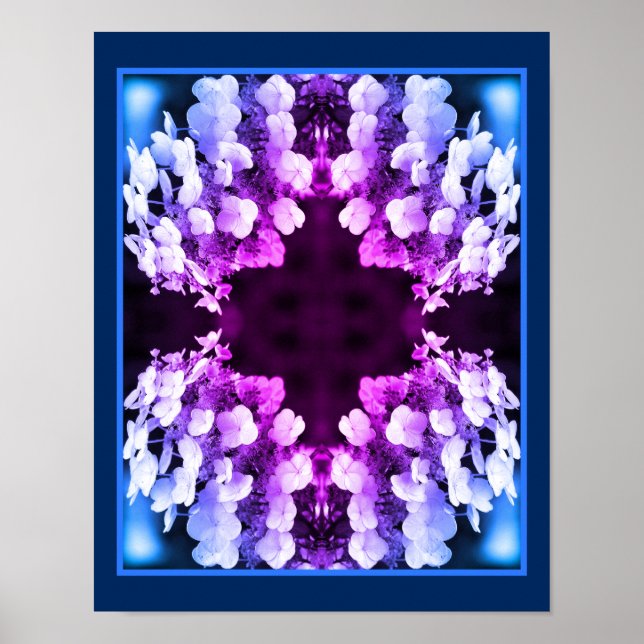 Lacecap Hydrangea Schwarz-weiß Tinted Abstrakt Poster (Vorne)