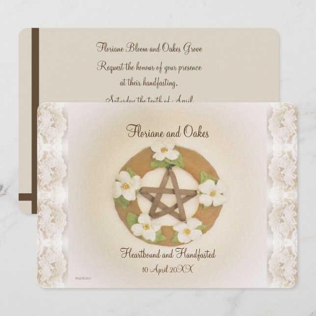 Lacey Dogwood Pentagramm Handfasting Einladung (Vorne/Hinten)