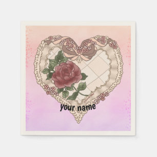 Lacey Ribbon Heart Napkins Serviette