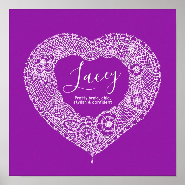 Lacey-Spitzen-Herz-Kunst-Namensbedeutungsplakat Poster (Vorne)