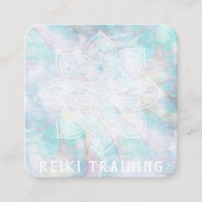 *~* Lacey White Mandala Blue Pink Yellow Pastor Quadratische Visitenkarte (Vorderseite)