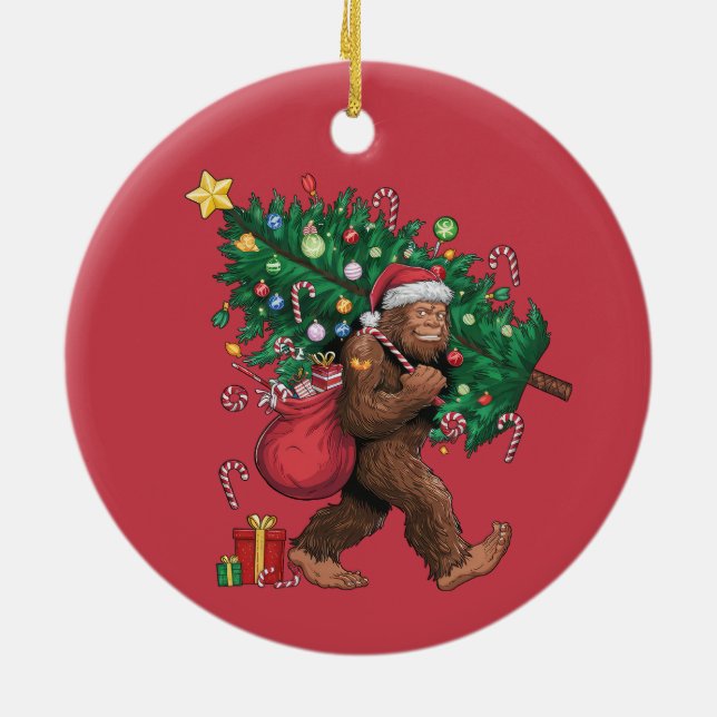 Lächeln Bigfoot Red Christmas Tree Ornament (Hinten)