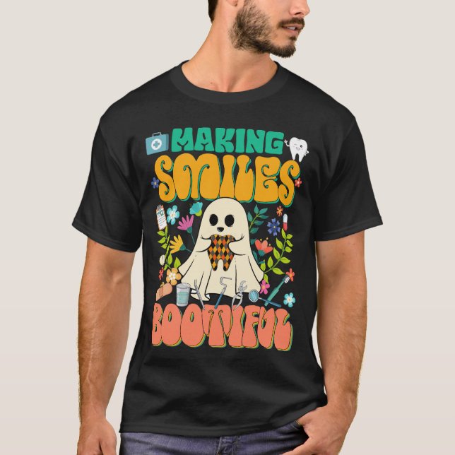 Lächeln bootisch Niedliches Zahn Halloween T-Shirt (Vorderseite)