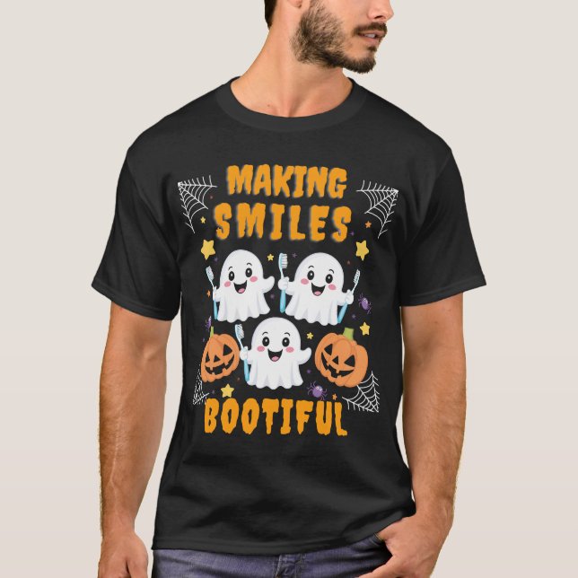 Lächeln bootischer Halloween Funny Ghost Denti T-Shirt (Vorderseite)