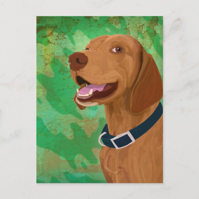 Lächeln Brown Vizsla auf grünem Hintergrund Postkarte (Vorderseite)
