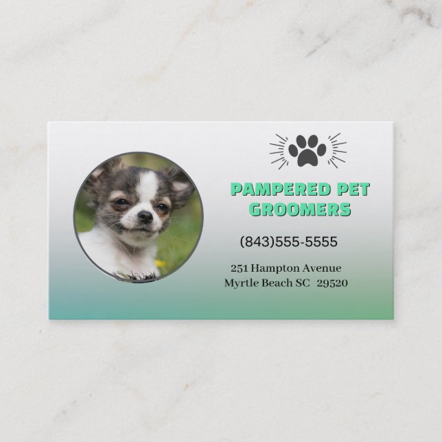 Lächeln Chihuahua Pet Groomer Business Card Visitenkarte (Vorderseite)