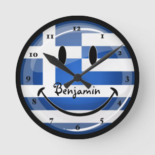 Lächeln der griechischen Flagge Runde Wanduhr