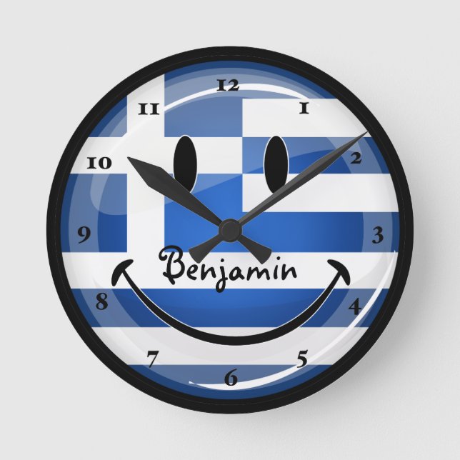 Lächeln der griechischen Flagge Runde Wanduhr (Vorderseite)