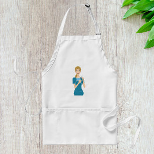 Lächeln der Krankenschwester mit Spritze Schürze