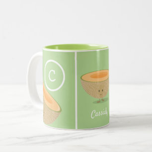 Lächeln der Lebensmittelbezeichnung Cantaloupe Mon Zweifarbige Tasse