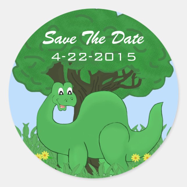Lächeln Dinosaurier Save the Date Stickers (Vorderseite)