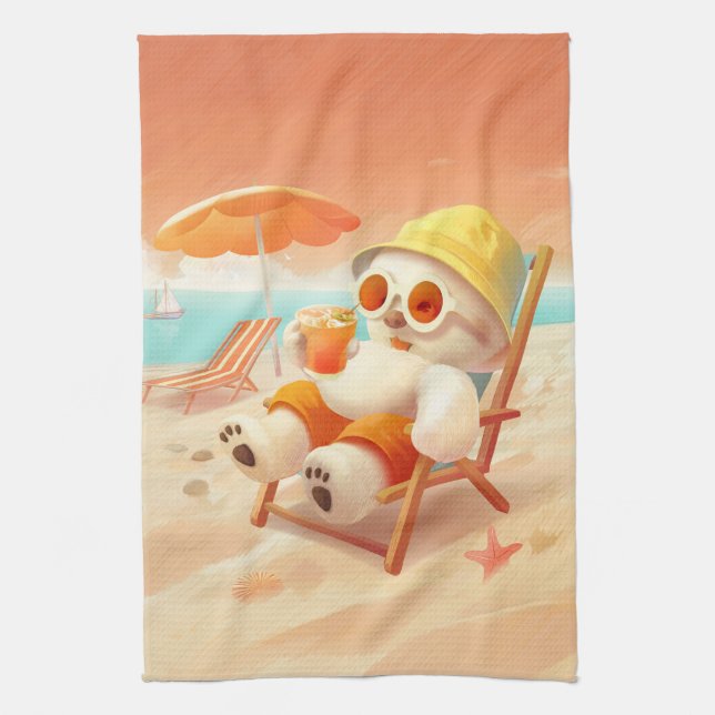 Lächeln Dog - Strandmodus eingeschaltet Geschirrtuch (Vertikal)