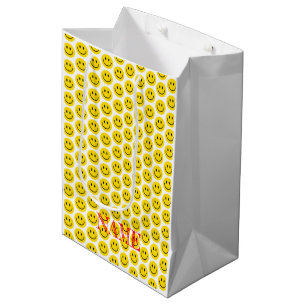 Lächeln Emoji NAME Happy Face farbenfroher Retro S Mittlere Geschenktüte