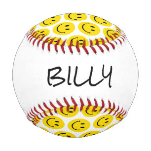 Lächeln Emoji NAME Happy Face Sports Fun Retro Kin Baseball
