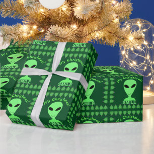 Lächeln Es ist Weihnachten glücklich Alien LGM Gee Geschenkpapier