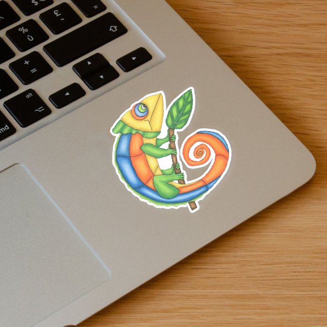Lächeln Fantasy Colorful Lizard Leaf auf Stick Aufkleber (Cute fantasy lizard with leaf in vibrant colours on vinyl sticker.)