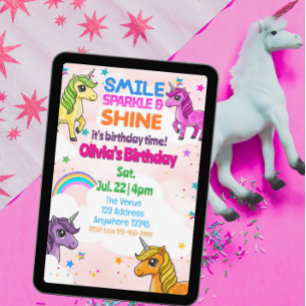 Lächeln, Funkeln, Strahlen Einhorn Geburtstag Einladung