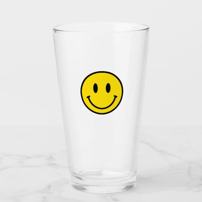 Lächeln Gelb Schwarz-weiß Happy Face Emoji Fun Glas (Vorderseite)