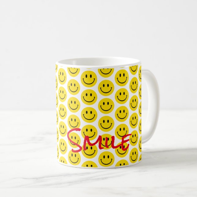 Lächeln Gelb Schwarz-weiß Happy Face Kaffeetasse (VorderseiteRechts)