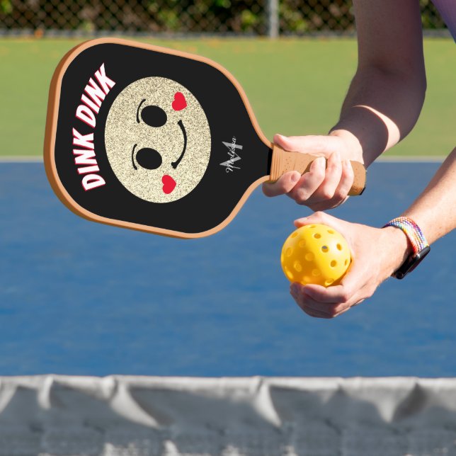 Lächeln Gesicht Gold Glitzern dunkle Mongram Pickleball Schläger (InSitu)