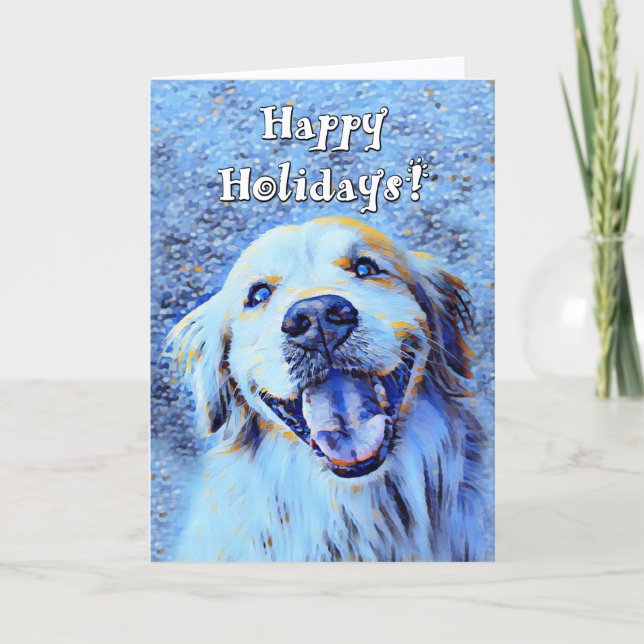 Lächeln Golden Retriever Dog Blue Art Weihnachten (Vorderseite)