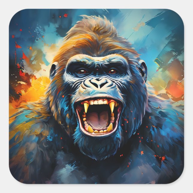Lächeln Gorilla Quadratischer Aufkleber (Vorderseite)