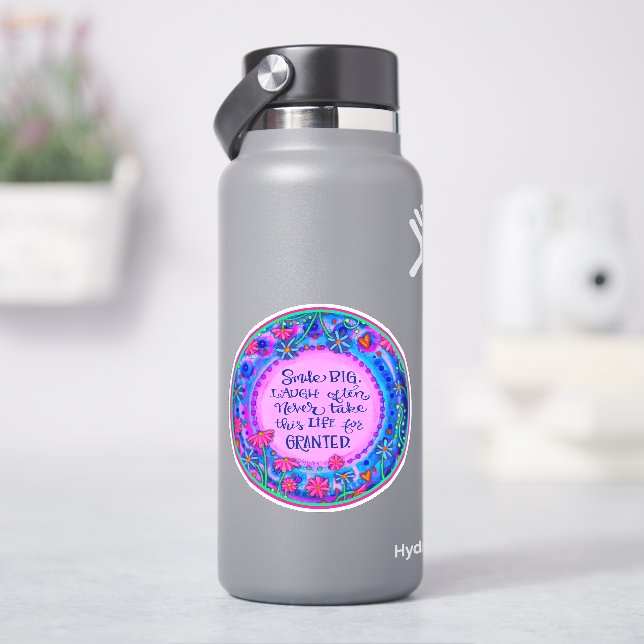 Lächeln Große Ermutigung Rosa Blüteninspirivität Aufkleber (HydroFlask)