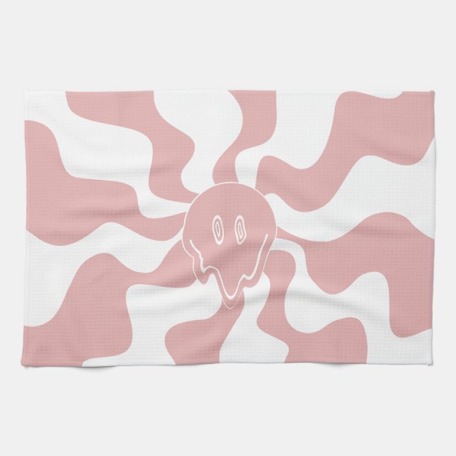 Lächeln in Rosa und Weiß Geschirrtuch (Horizontal)