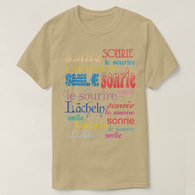 Lächeln in verschiedenen Sprachen T-Shirt (Design vorne)