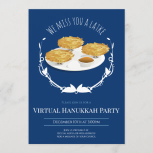 Lächeln Latkes Blue White Virtual Hanukkah Party Einladung