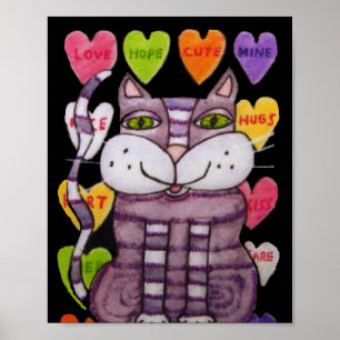 Lächeln Lila Valentine Cat Candy Hearts Black Poster
