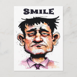 Lächeln, Lustiges Gesicht, Männerporträt, Cartoon  Postkarte
