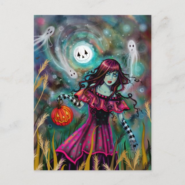 Lächeln Moon Halloween Fantasy Art von Molly H Postkarte (Vorderseite)