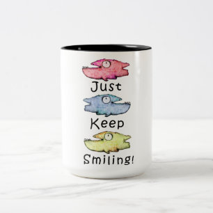 Lächeln nicht vergessen! Bunter zahniger Fisch Zweifarbige Tasse
