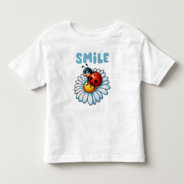 Lächeln, Niedliche Ladybug auf einer Daisy-Blume K Kleinkind T-shirt (Vorderseite)